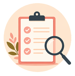 Checklist and magnifier illustration for essay content screening